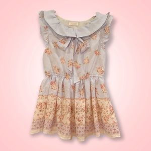 LIZ LISA sleeveless Mini Dress peachy pink cream floral bow detail lace collar
